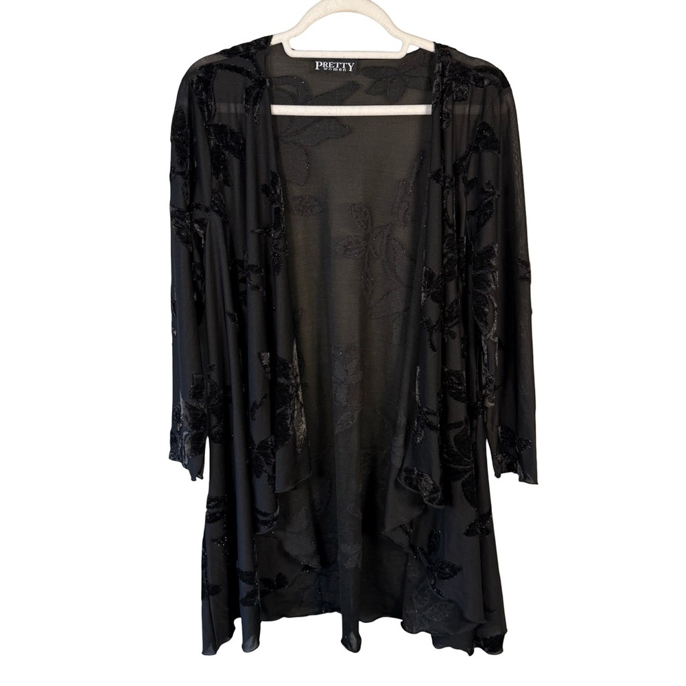 Pretty Women Black Floral Sheer Cardigan Size M or L Boho Festival Lughtweight